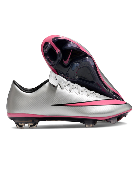 Chuteira Campo Nike Retrô Mercurial Vapor 10 FG Prata e Rosa
