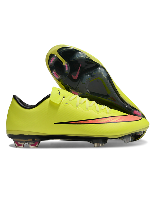 Chuteira Campo Nike Retrô Mercurial Vapor 10 FG Verde Neon e Laranja